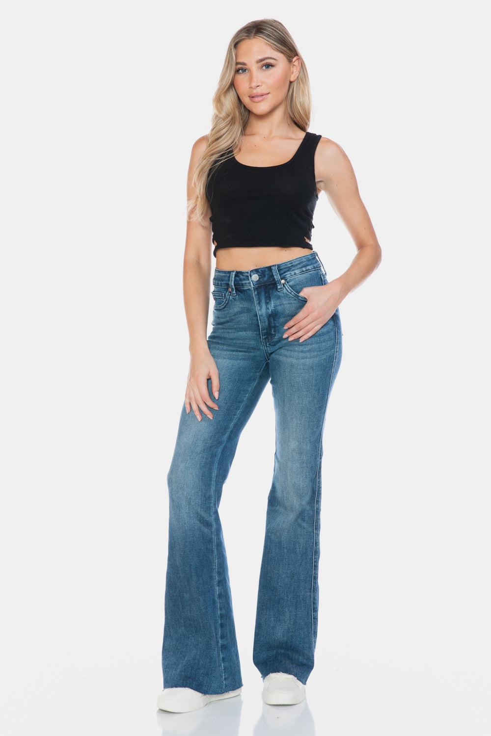 Judy Blue Mid Rise Tummy Control Cut Hem Flare Jeans