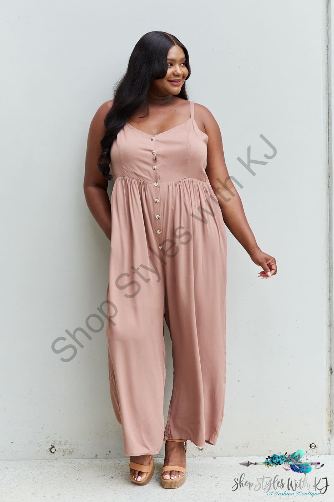 All Day Wide Leg Button Down Jumpsuit In Mocha Jumpsuits & Rompers