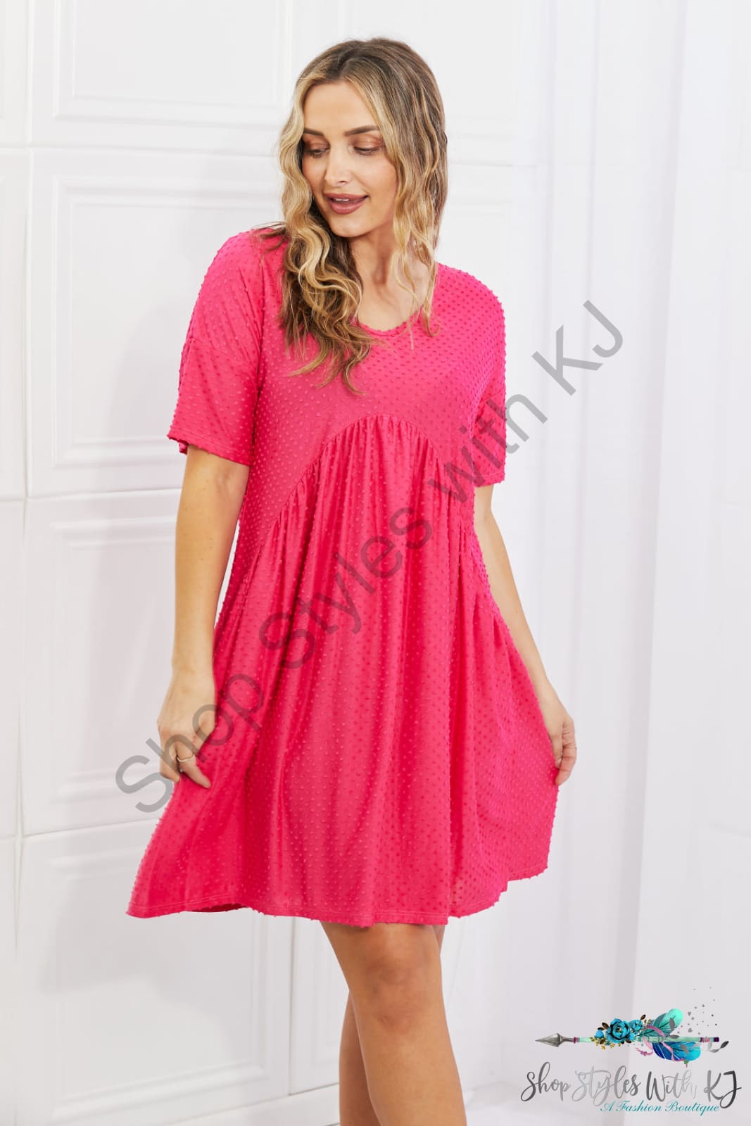 Bombom Another Day Swiss Dot Casual Dress In Fuchsia Dresses