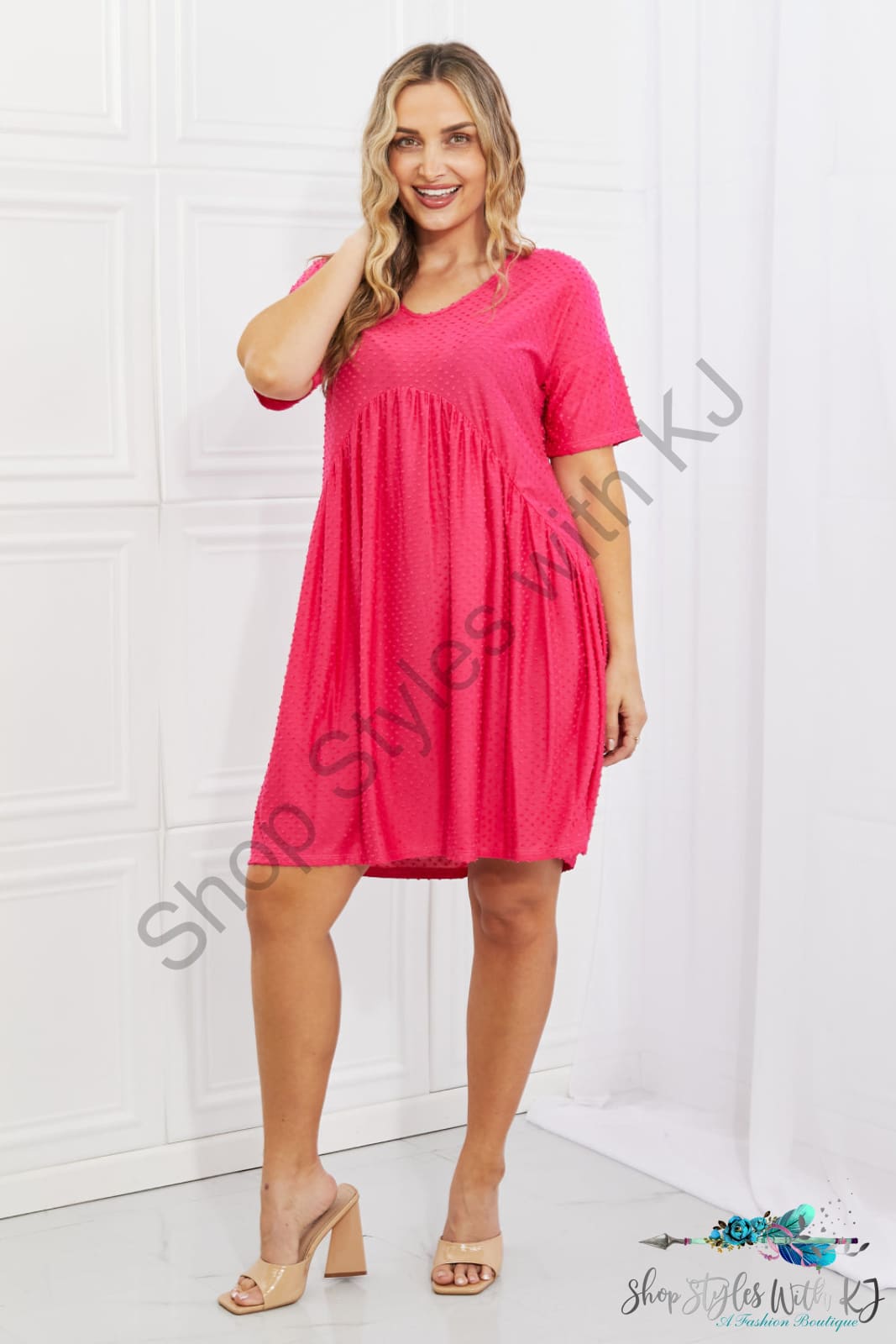 Bombom Another Day Swiss Dot Casual Dress In Fuchsia Dresses