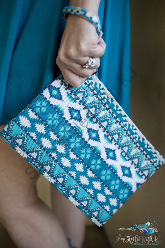 Aqua Aztec Pouch Bag