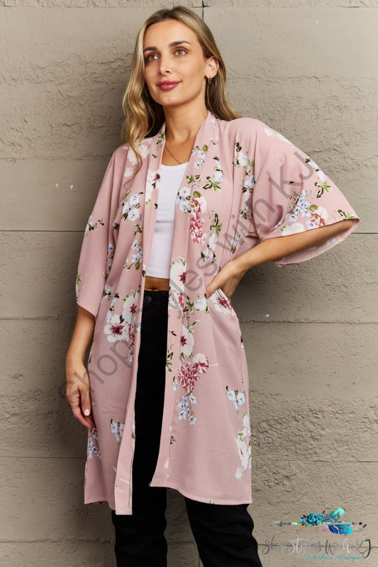 Justin Taylor Aurora Rose Floral Kimono Blush Pink / One Size