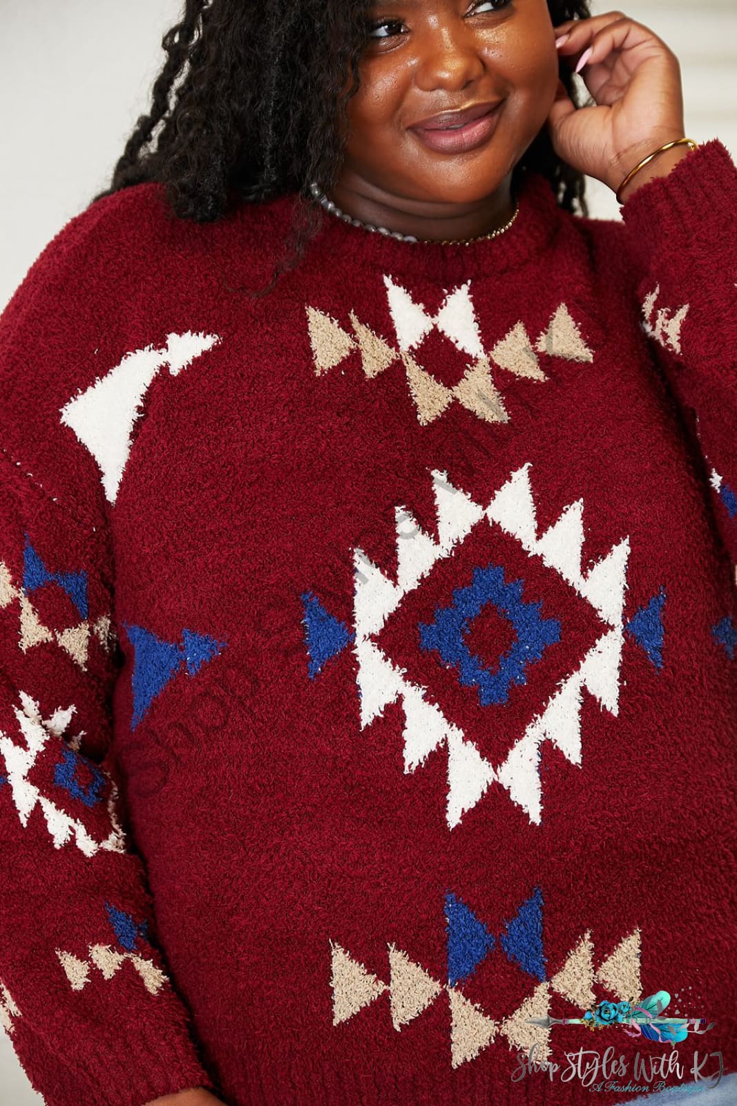 Heyson Full Size Aztec Soft Fuzzy Sweater