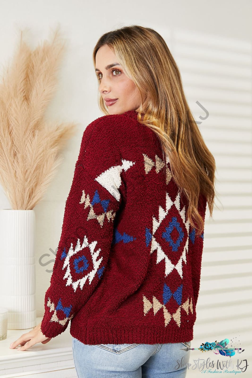 Heyson Full Size Aztec Soft Fuzzy Sweater