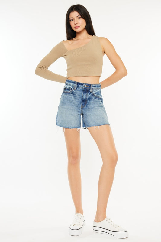 Kancan Raw Hem High Waist Denim Shorts