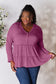 Half Button Long Sleeve Ruffle Hem Blouse - 7 Colors