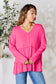 Half Button Long Sleeve Ruffle Hem Blouse - 7 Colors