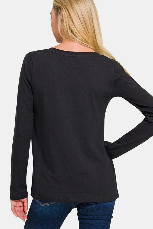 Everyday V-Neck Long Sleeve T-Shirt - Black