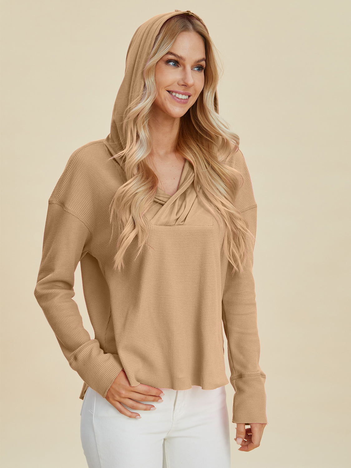 High-Low Dropped Shoulder Long Sleeve Hoodie - 2 Colors