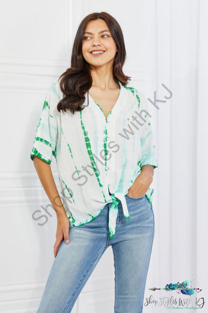 Beachy Keen Tie-Dye Collared Top Mid Green / S Shirts & Tops