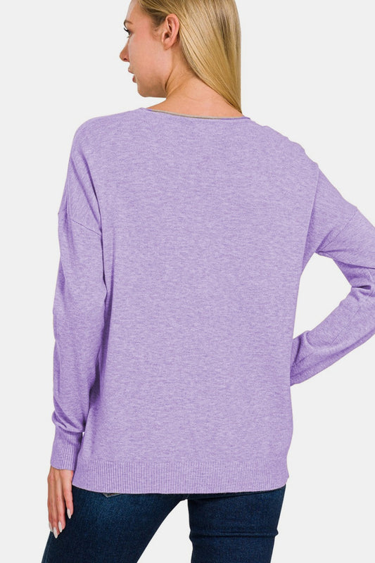 Front Seam Round Neck Sweater - Lavender