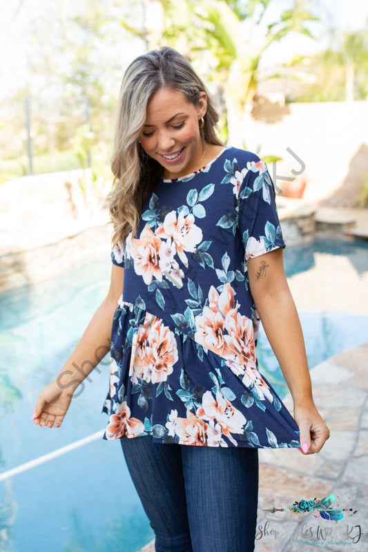 Bloomin In Navy Short Sleeve Top