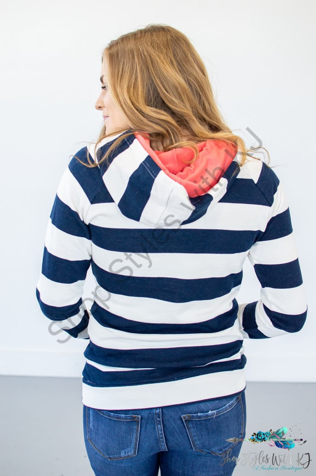 Bold Navy Stripe Double Hooded Sweatshirt Womens Hoodie