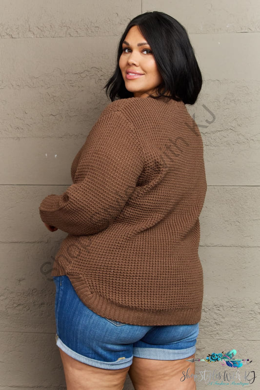 Zenana Breezy Days Plus Size High Low Waffle Knit Sweater