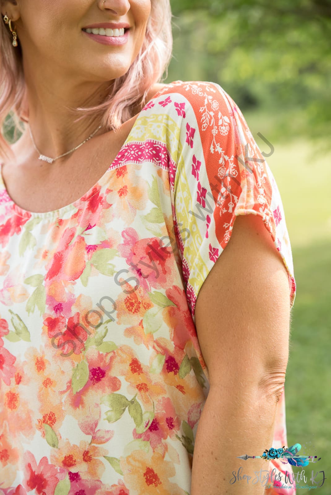 Bright Eyed Floral Top White Birch