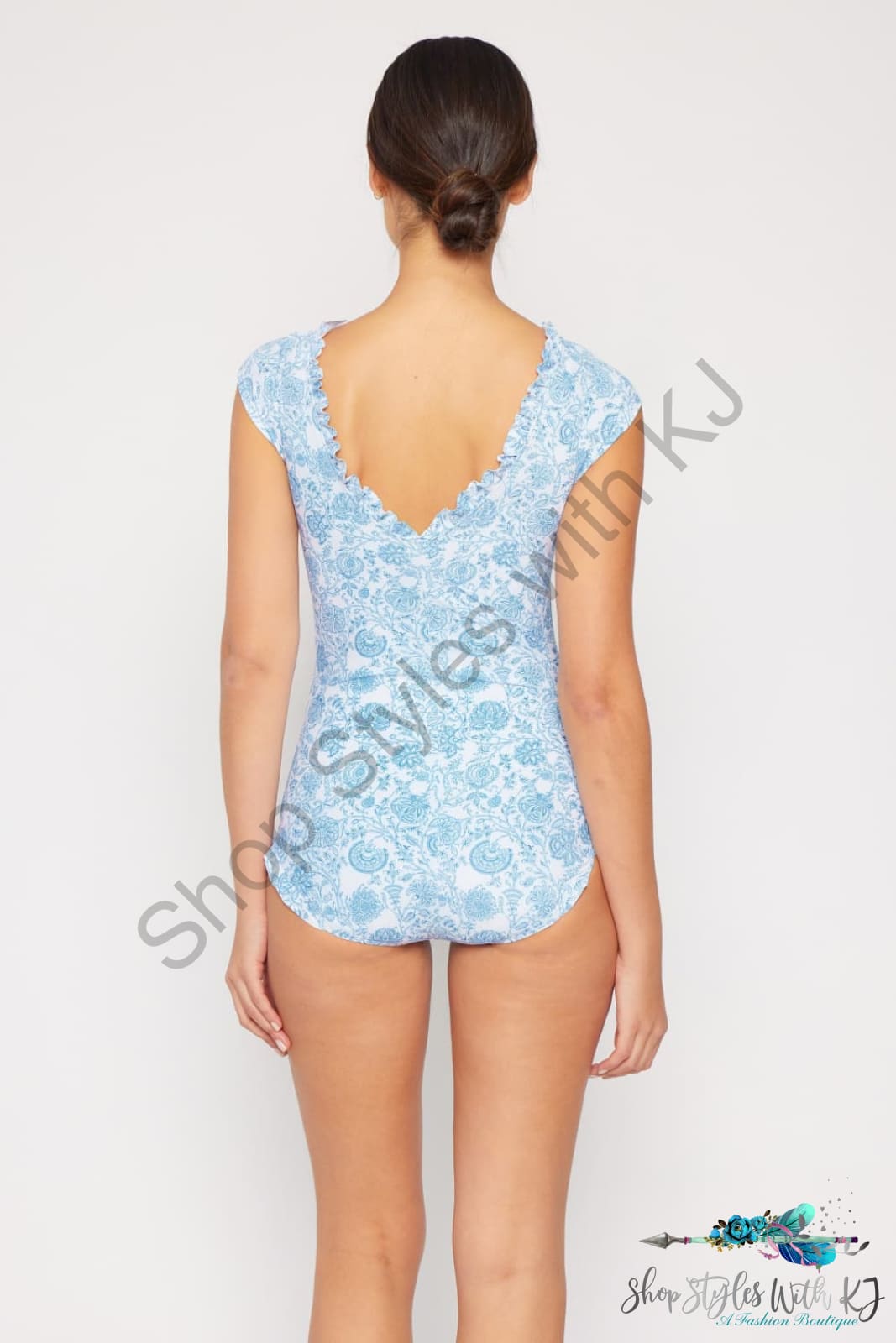 Marina West Swim Bring Me Flowers V-Neck One Piece Swimsuit In Thistle Blue Swimwear