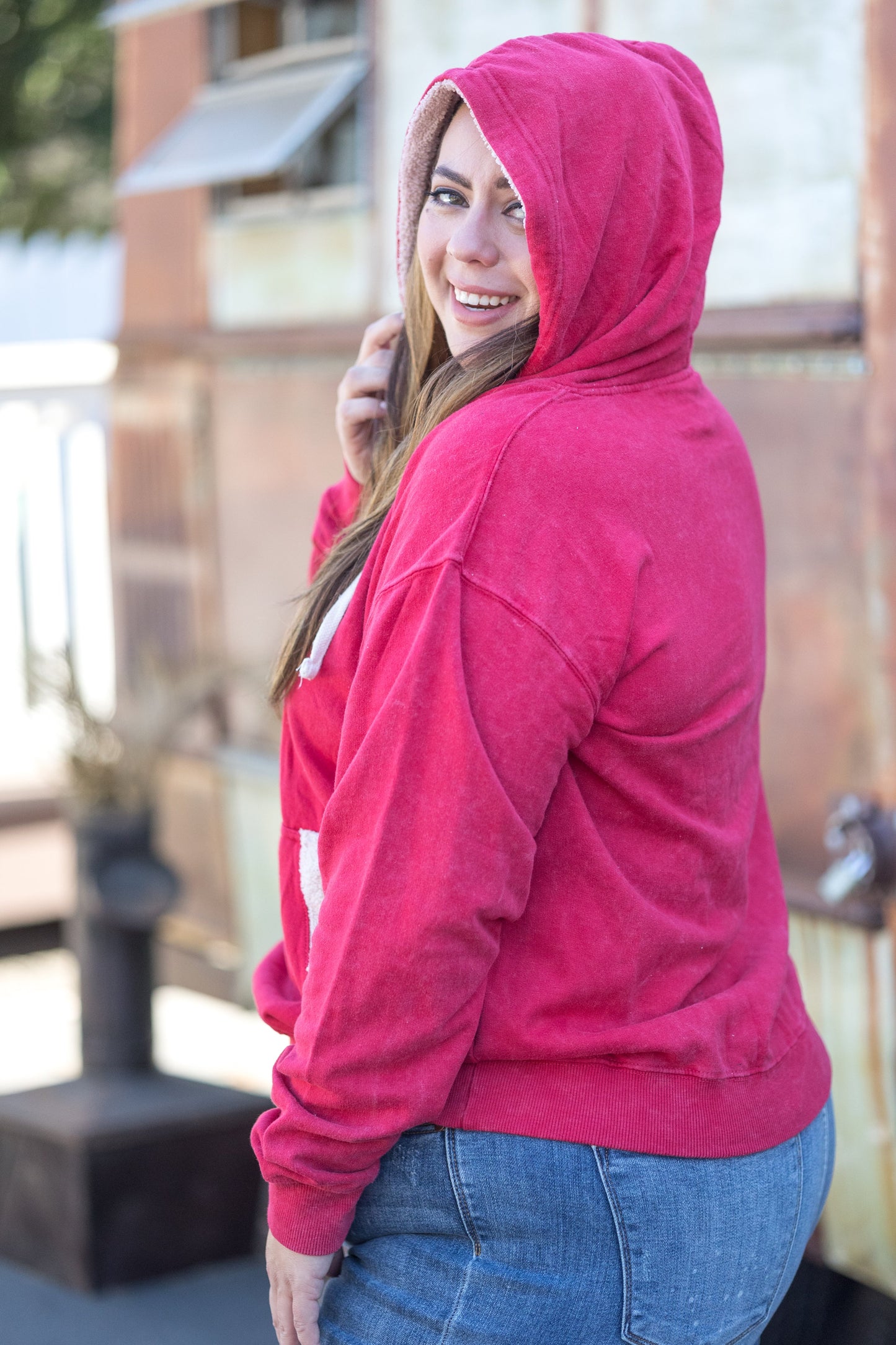 Red Sherpa Lined Hoodie