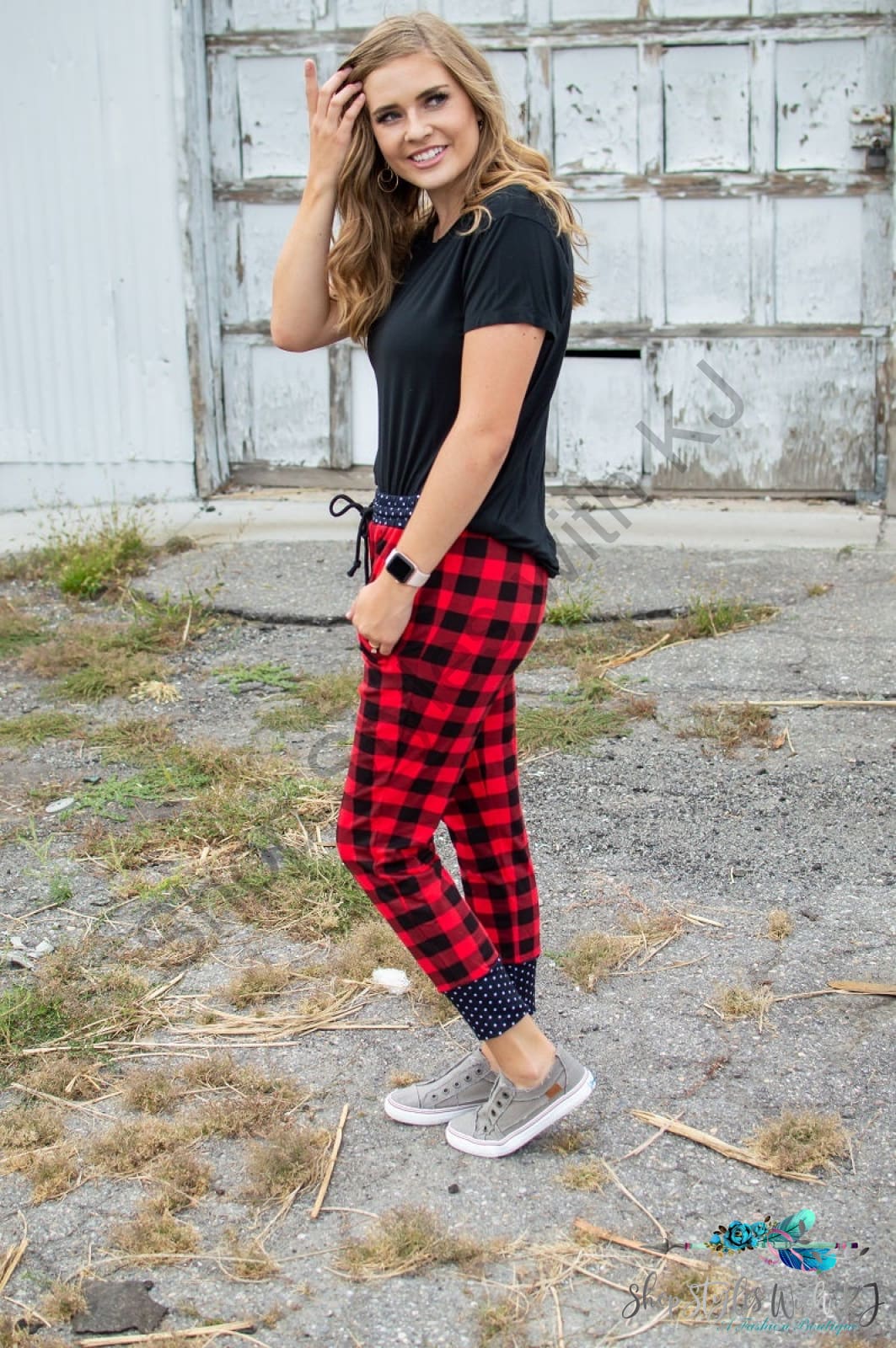 Buffalo Plaid And Polka Joggers- Now Available In Kids! Pants