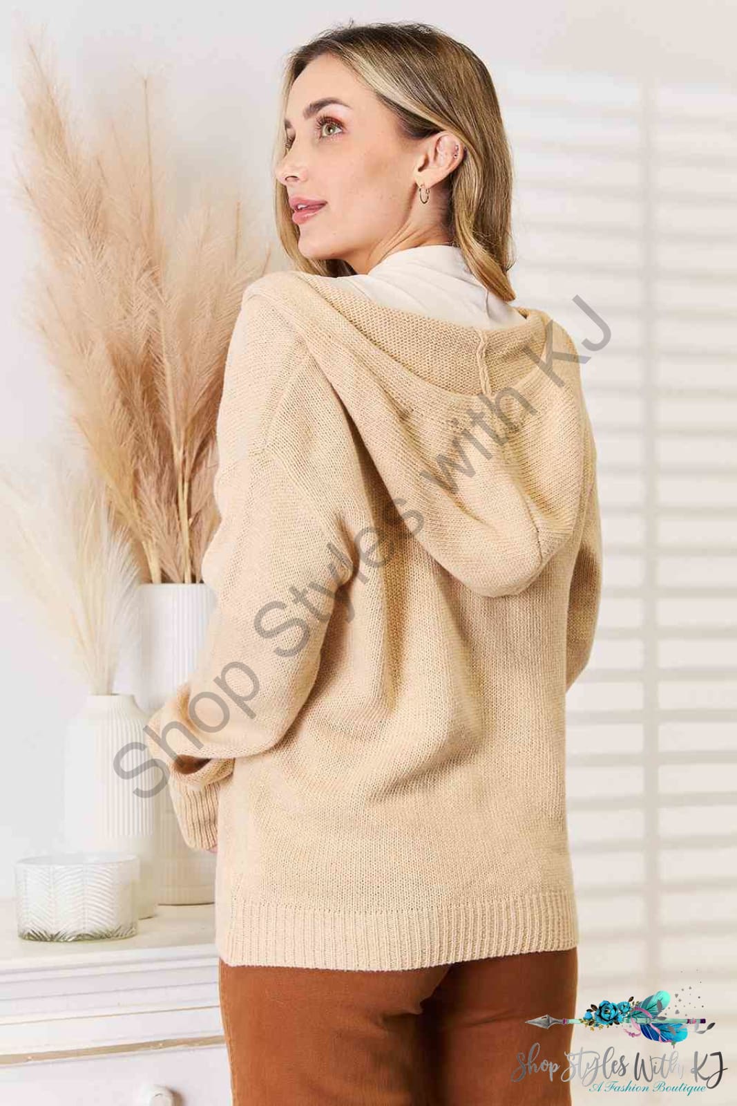 Woven Right Button-Down Long Sleeve Hooded Sweater