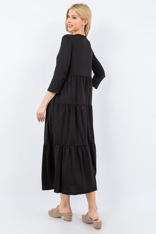 Tiered Midi Dress with Pockets