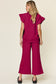 Texture Ruffle Short Sleeve Top and Drawstring Wide Leg Pants Set - 11 Colors