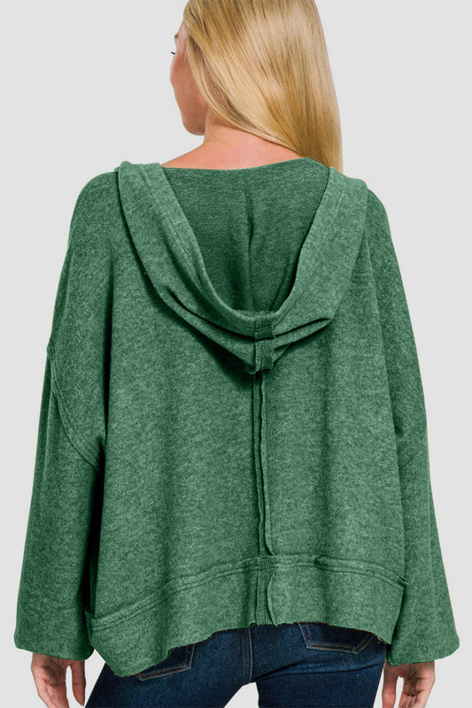 Brushed Hacci Exposed Seam Hoodie - Green