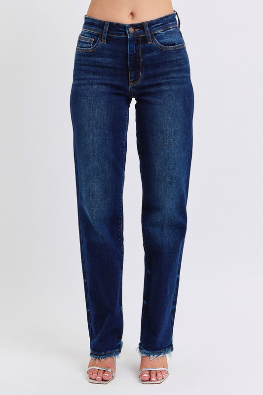 Judy Blue Mid Rise Fray Hem Straight Leg Jeans