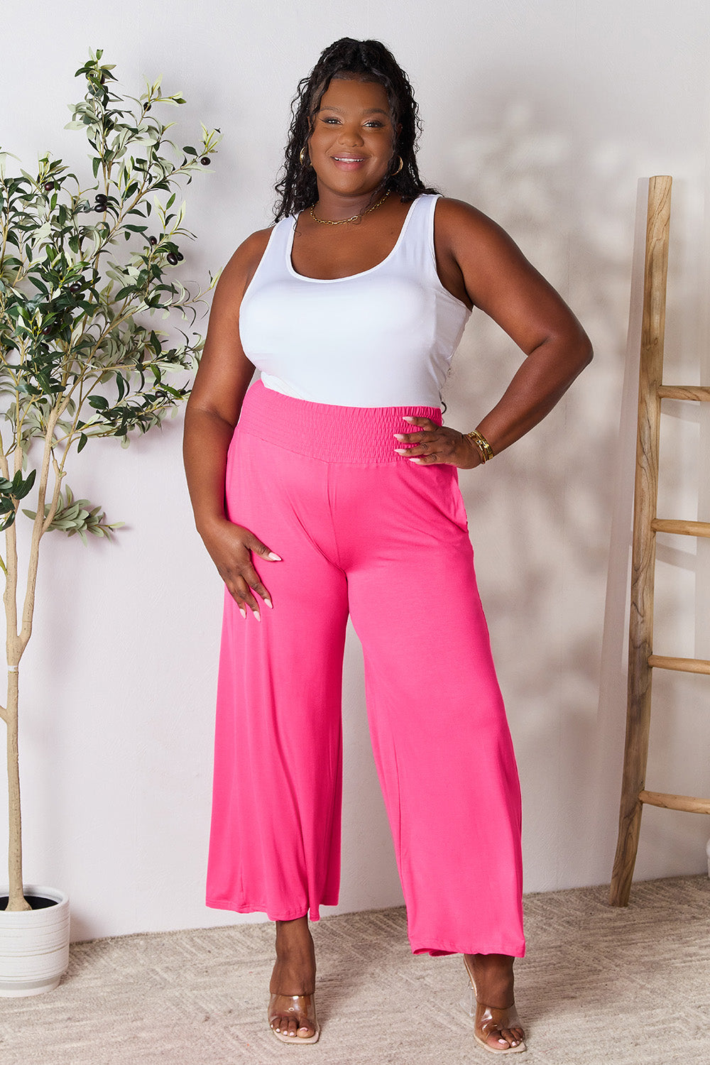 Smocked Wide Waistband Wide Leg Pants - 5 colors