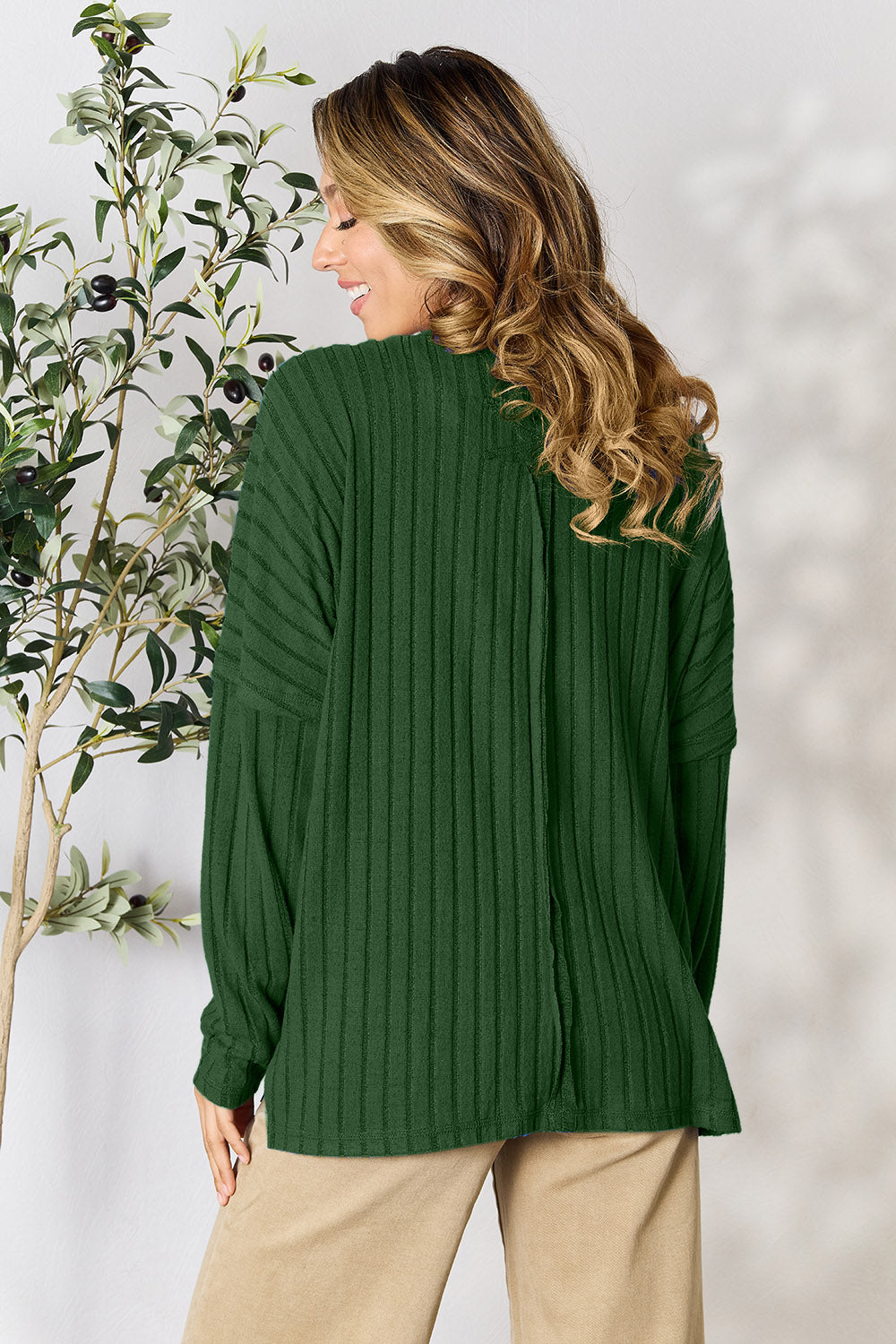 Ribbed Round Neck Slit Knit Top - 5 Colors