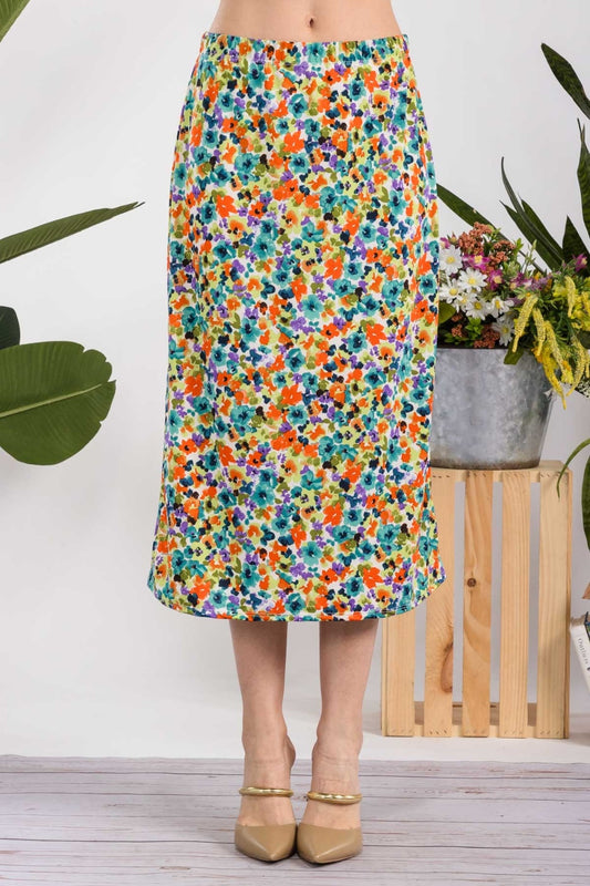 Floral A-Line Midi Skirt - Two colors