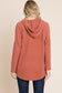 Contrast Drawstring Drop Shoulder Knit Hoodie - Brick