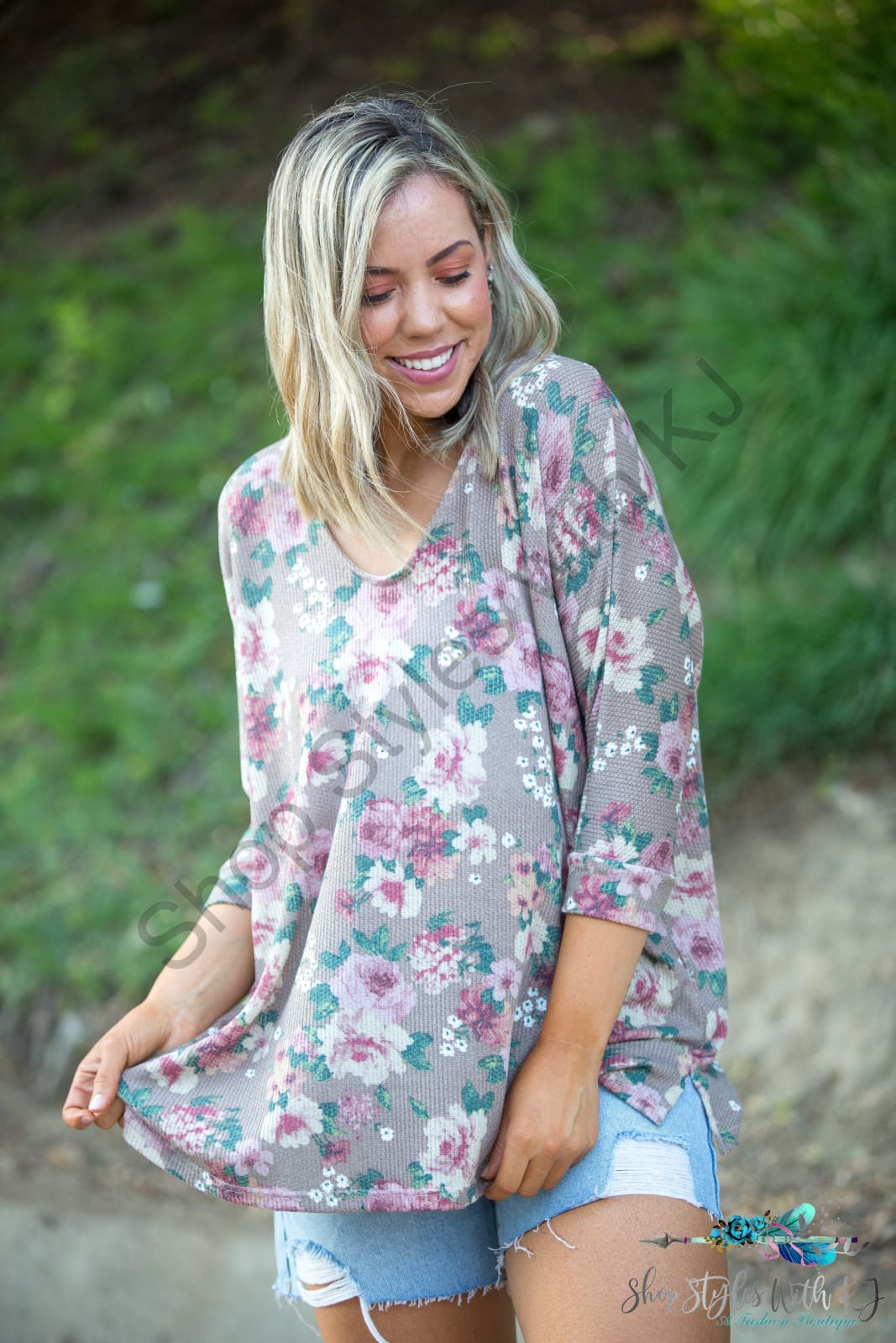Cappuccino Floral 3/4 Sleeve Top Shirts & Tops