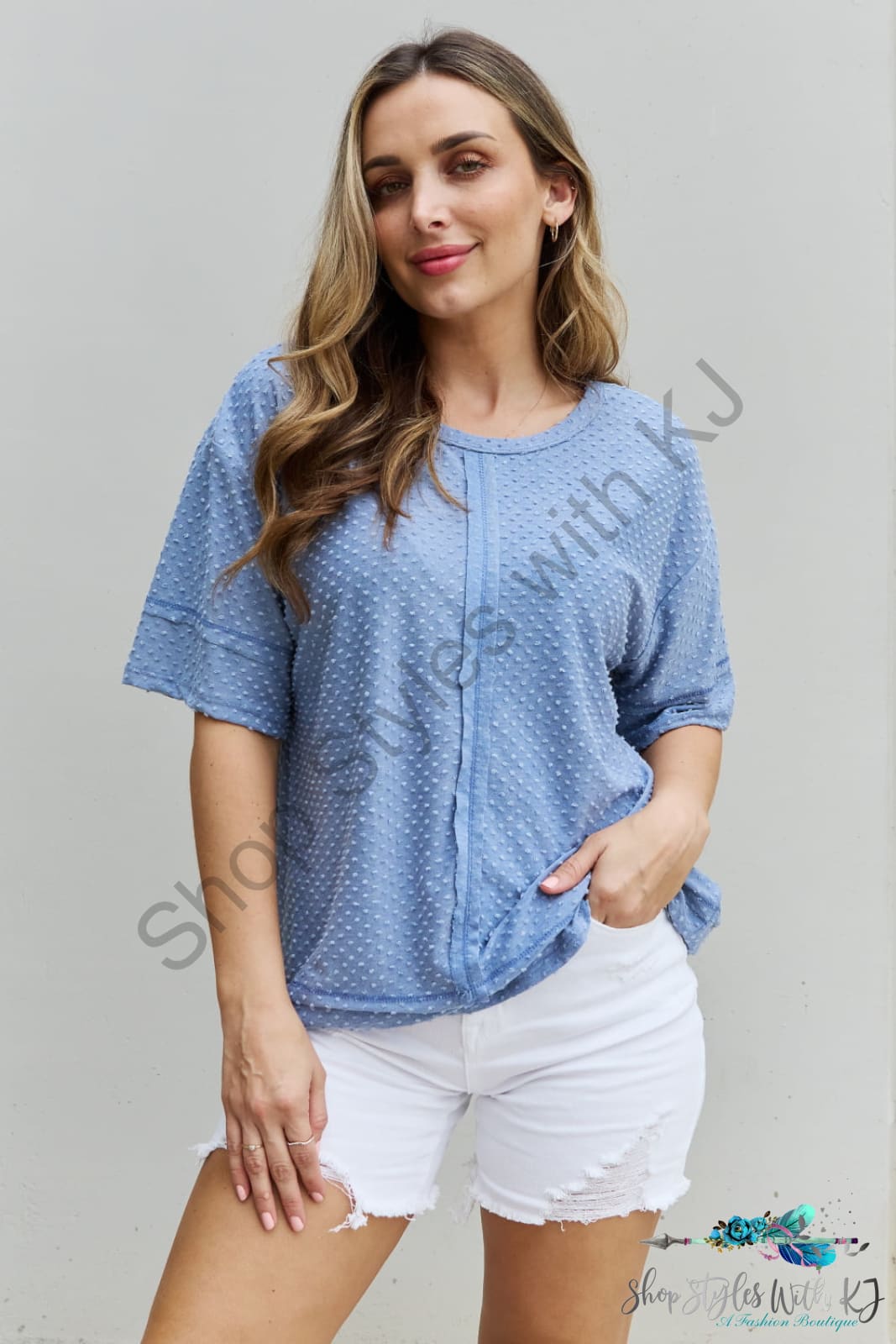 Cater 2 You Swiss Dot Reverse Stitch Short Sleeve Top Pastel Blue / S Shirts & Tops
