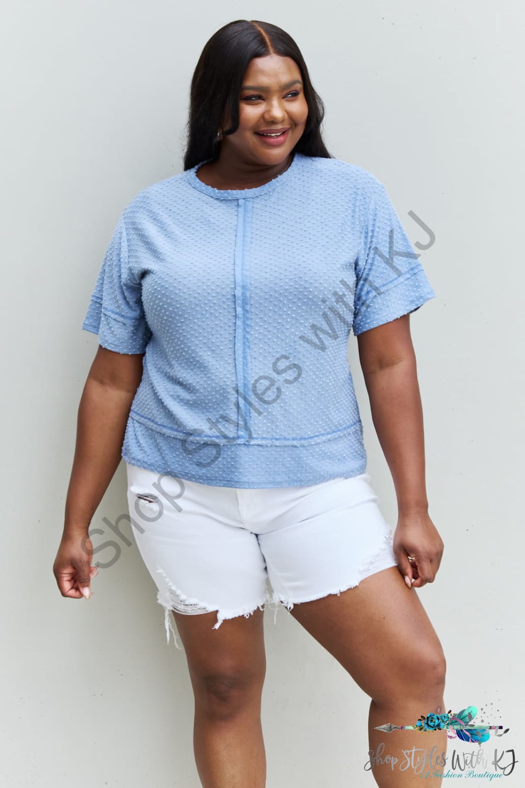 Cater 2 You Swiss Dot Reverse Stitch Short Sleeve Top Shirts & Tops