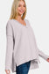 Texture Exposed Seam V-Neck Long Sleeve T-Shirt - Gray