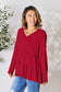 Half Button Long Sleeve Ruffle Hem Blouse - 7 Colors