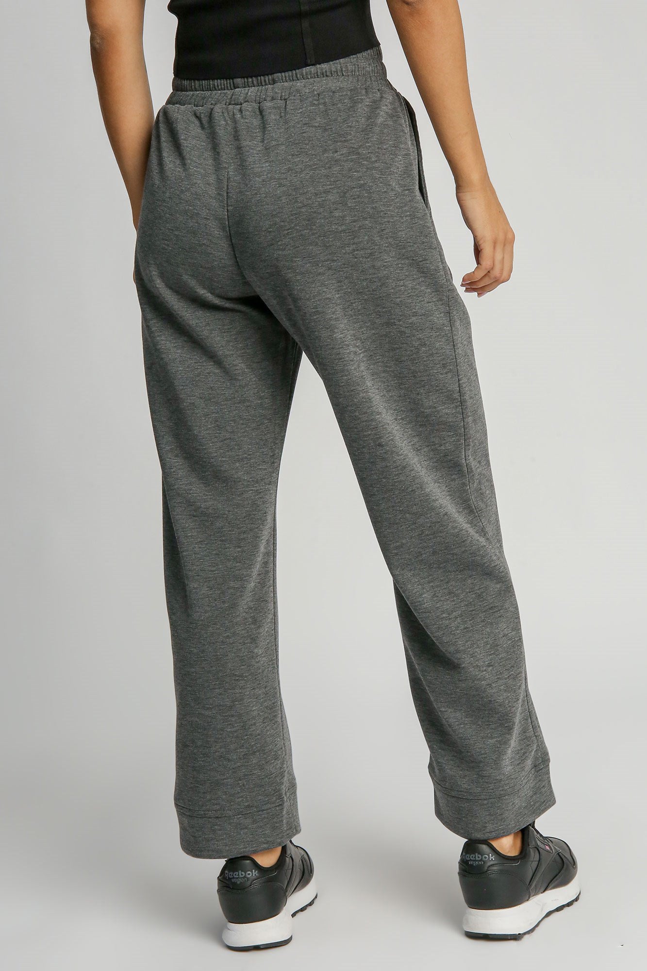 Drawstring Wide Leg Pants with Pockets - Gray