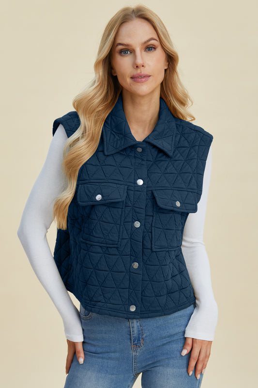 Pocketed Texture Snap Down Vest Coat - 2 Colors