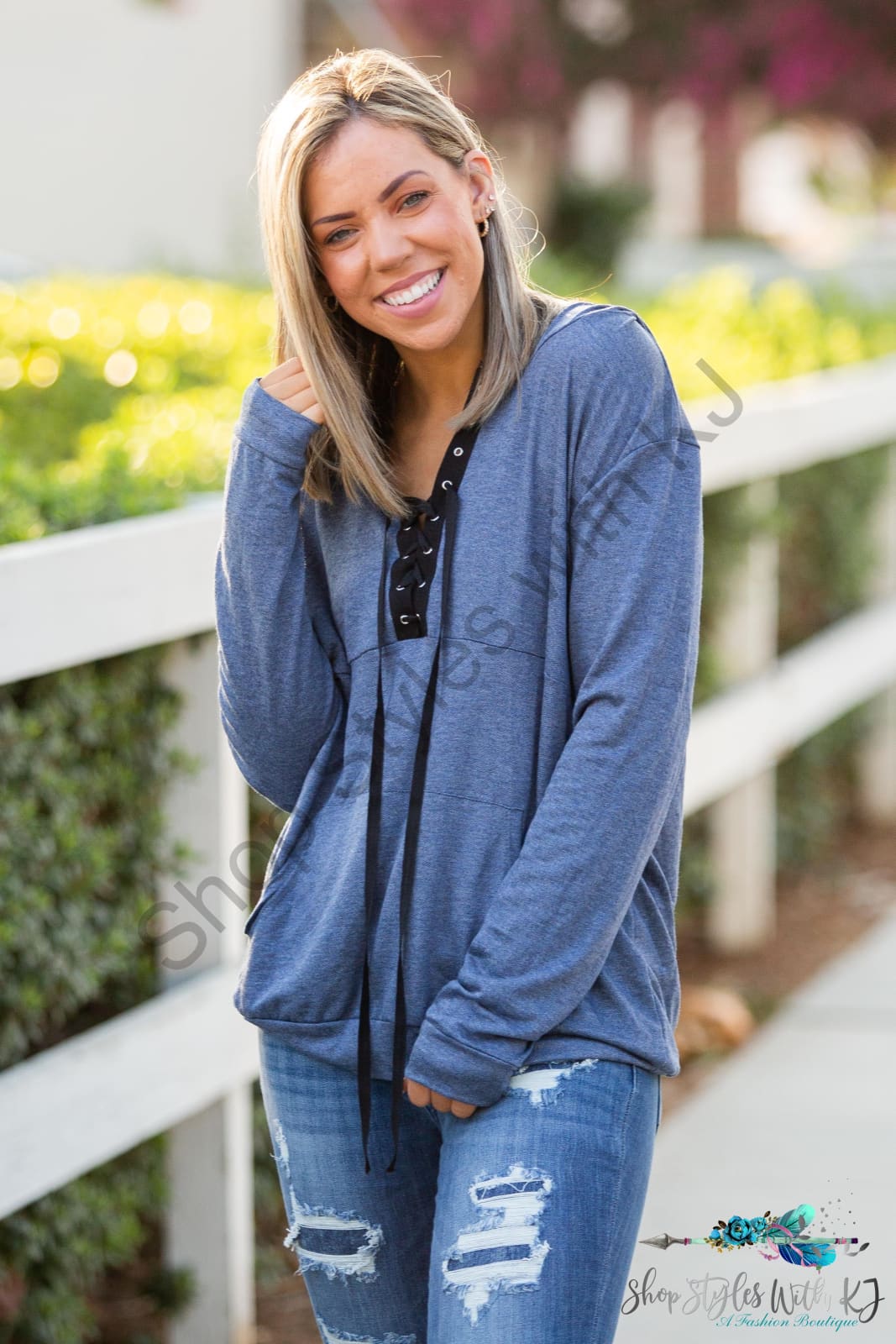 Chambray Lace Up Hoodie Lastcall