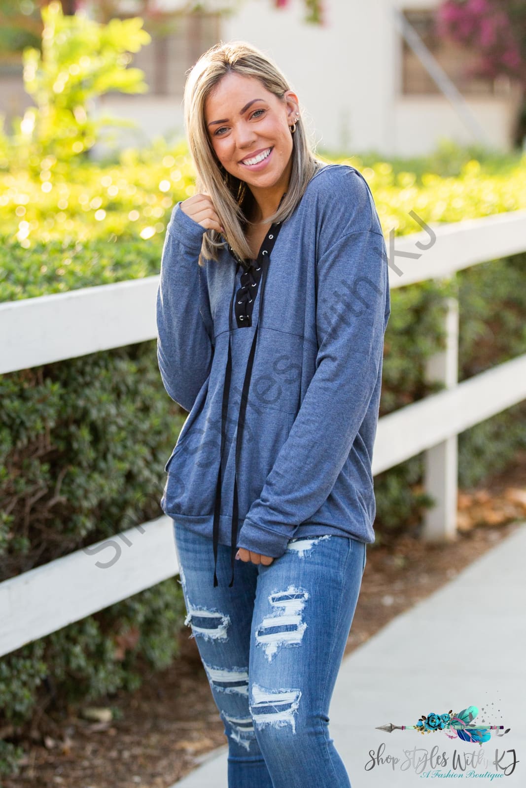 Chambray Lace Up Hoodie Lastcall