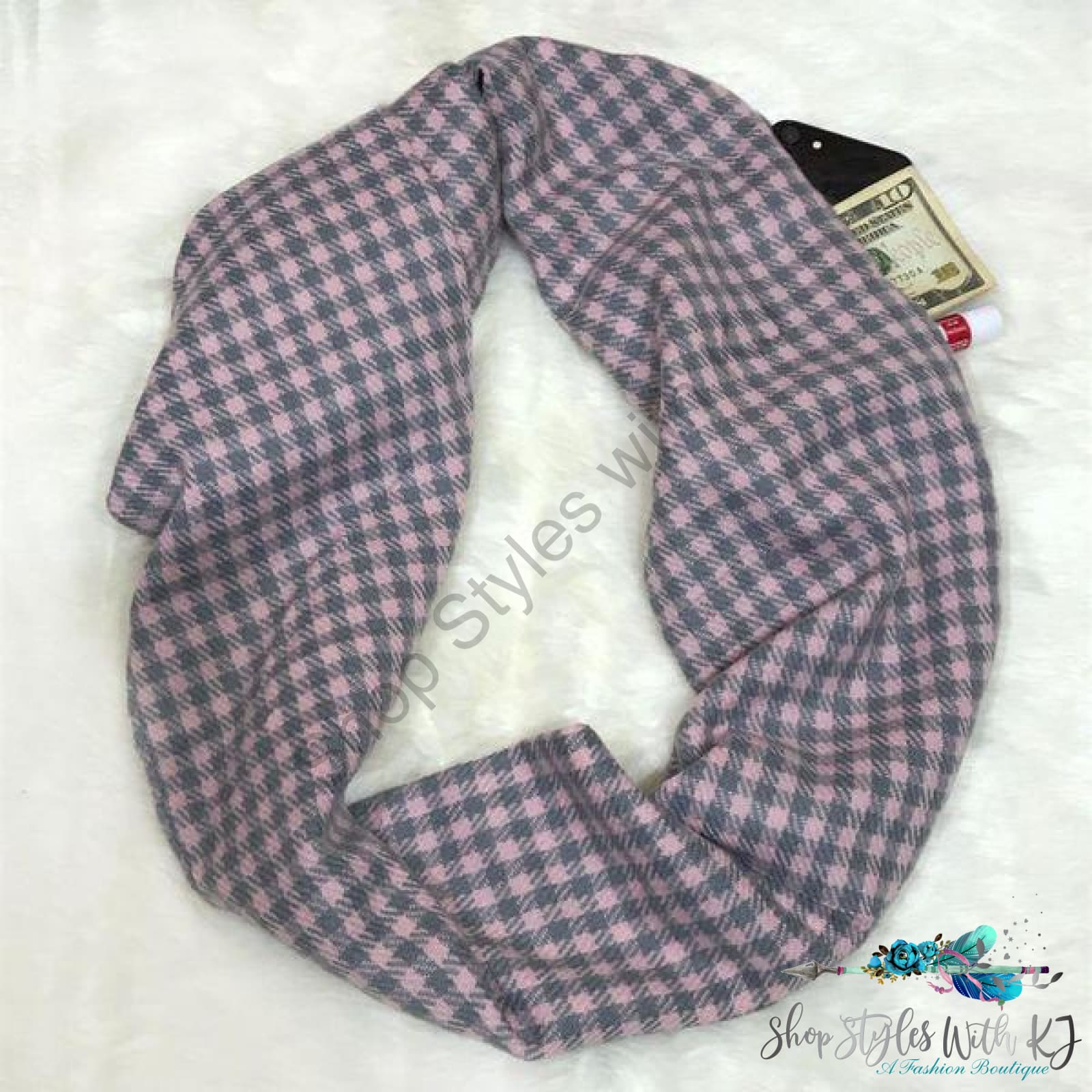Checkered Infinity Scarf Grey/pink Scarf