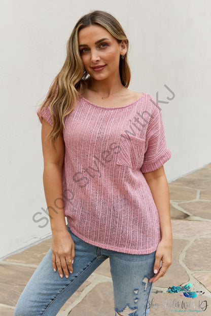 Chunky Knit Short Sleeve Top In Mauve Moonlit / S Shirts & Tops