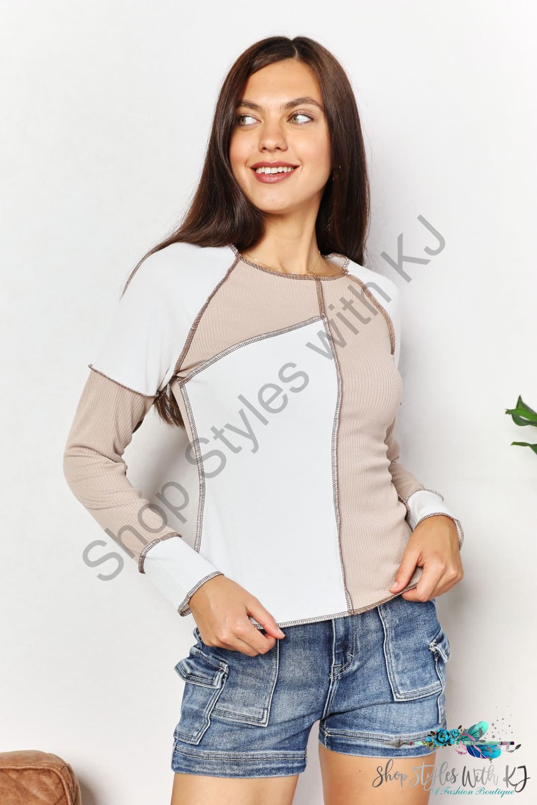 Color Block Exposed Seam Top Shirts & Tops