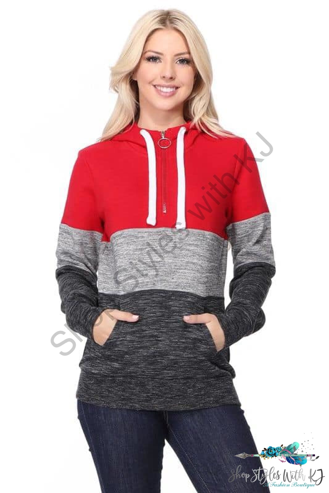 Color Block Pullover Hoodie In Red