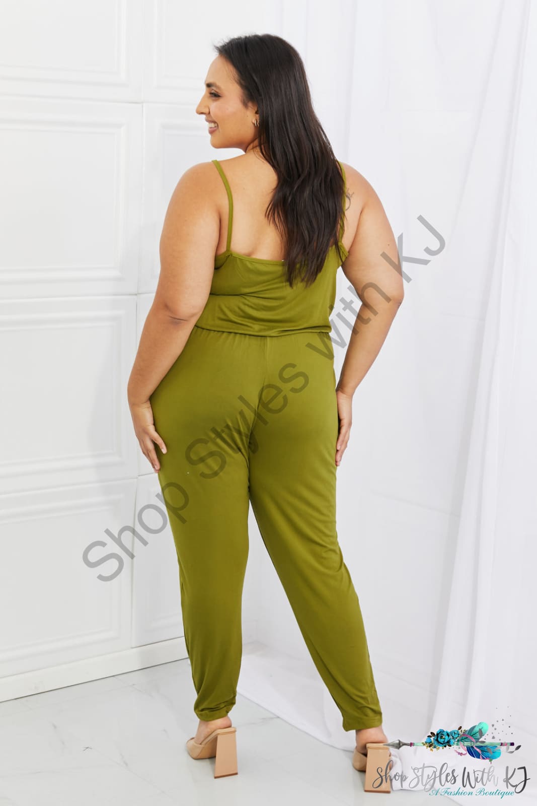 Comfy Casual Solid Elastic Waistband Jumpsuit In Chartreuse Jumpsuits & Rompers