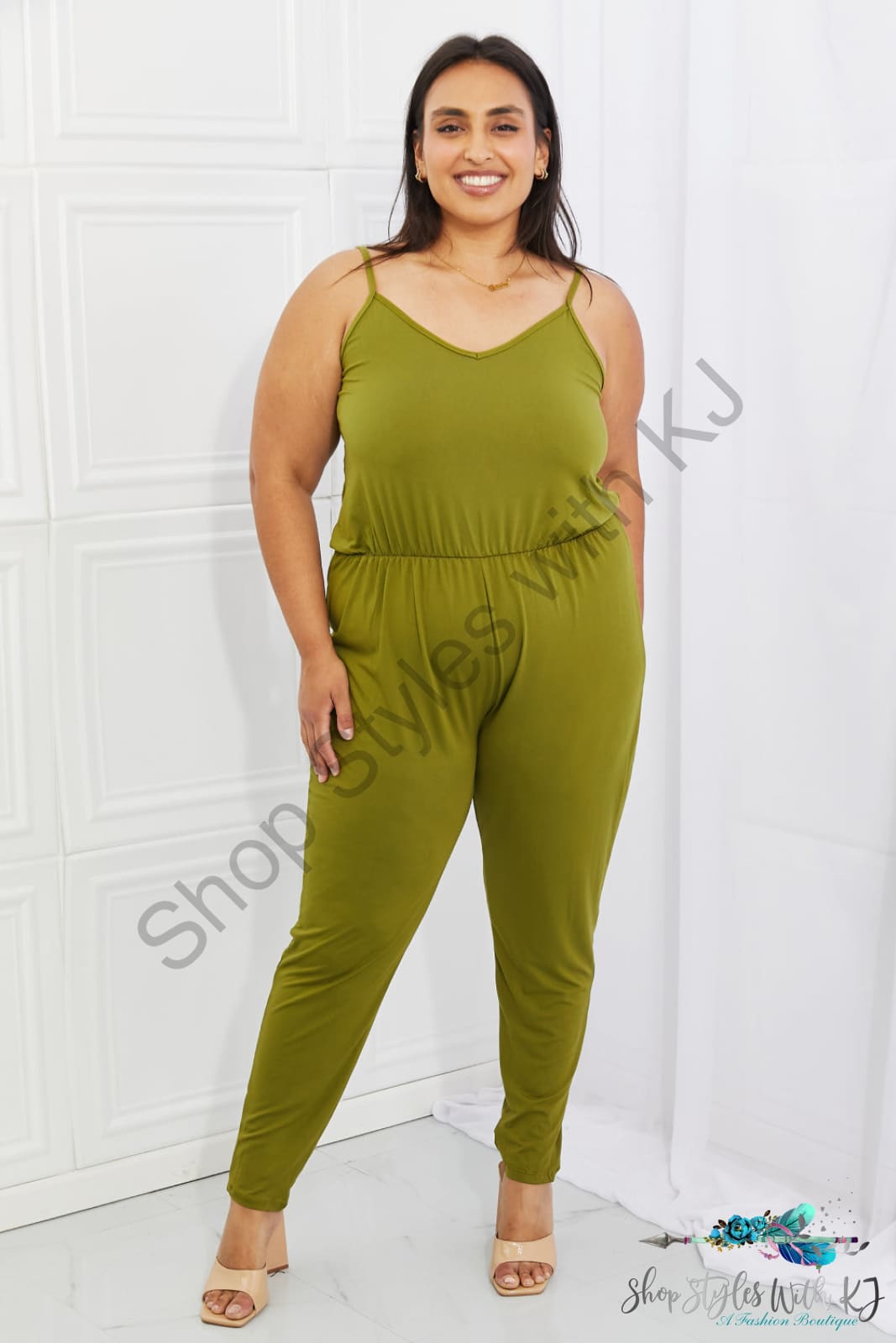 Comfy Casual Solid Elastic Waistband Jumpsuit In Chartreuse / S Jumpsuits & Rompers