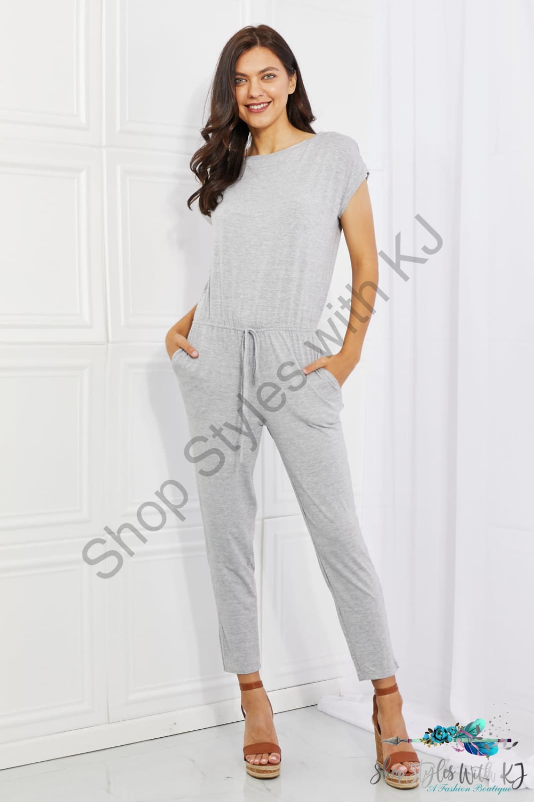 Comfy Days Boat Neck Jumpsuit In Grey Jumpsuits & Rompers