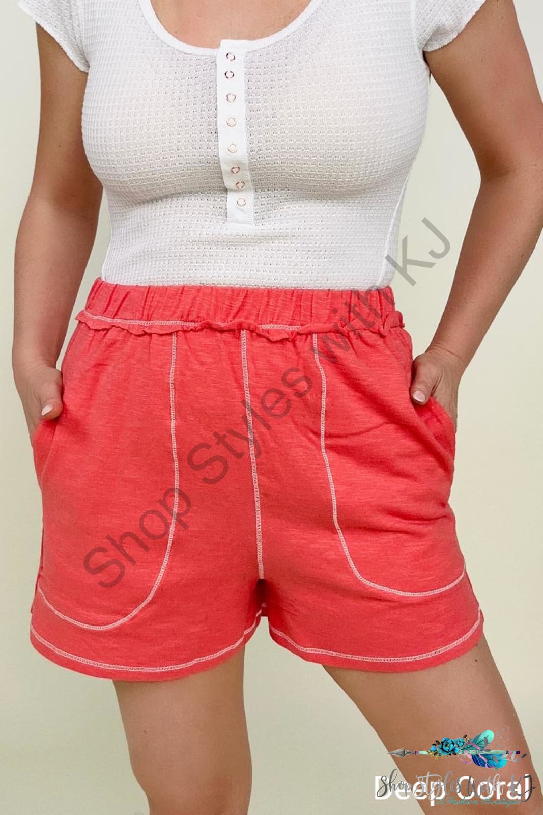 Zenana Contrast Stich Shorts With Pockets