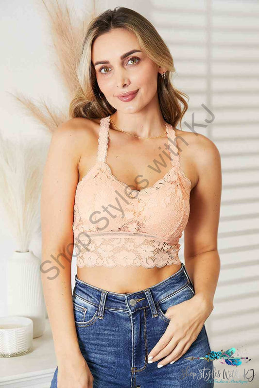 Jadyk Full Size Crisscross Lace Bralette Light Apricot / S/M Bralettes