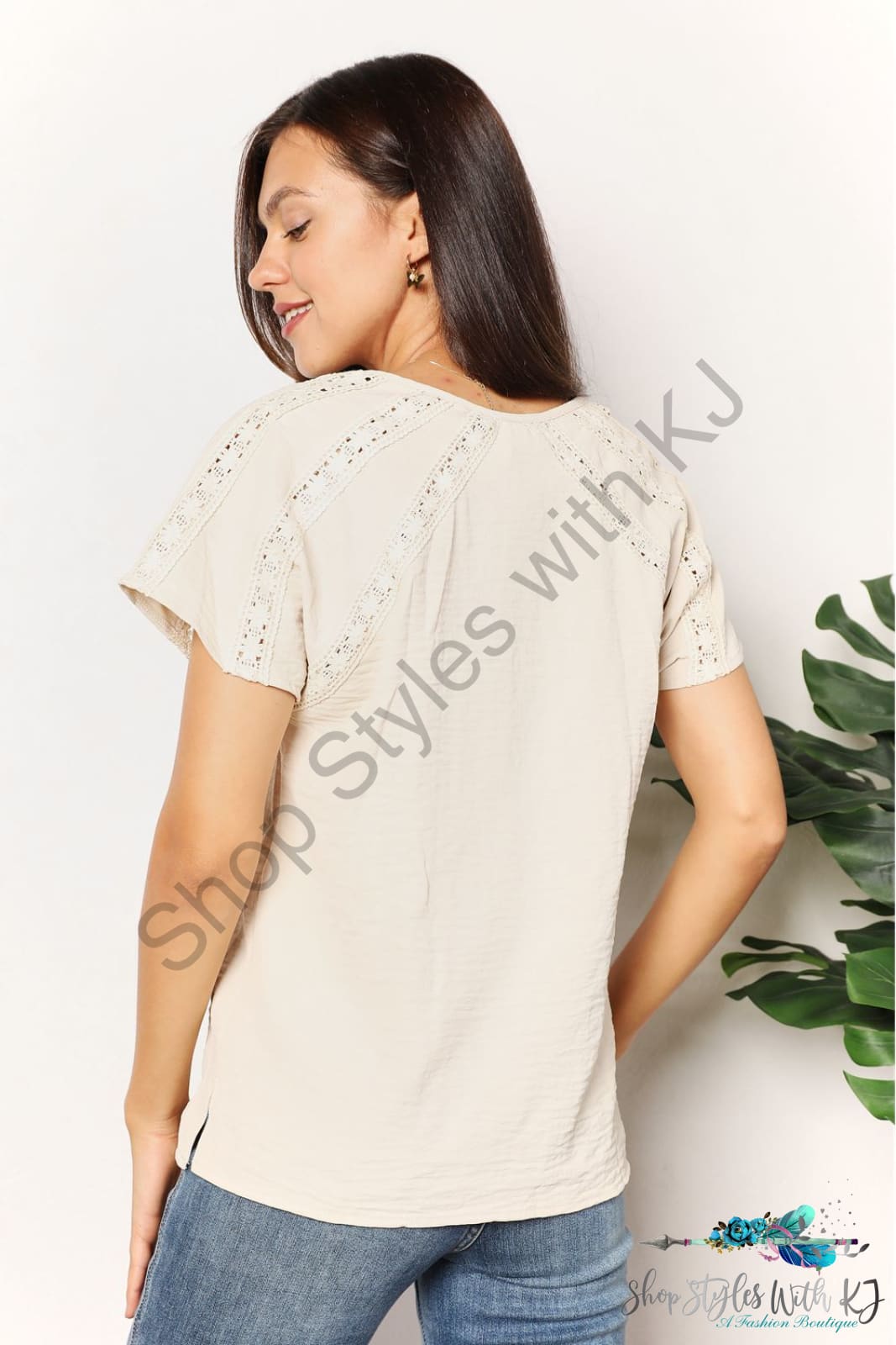 Crochet Buttoned Short Sleeves Top Shirts & Tops